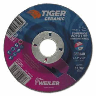 Tiger® Grinding Wheel - 4 - 1/2" x 1/4", 24 Grit, Ceramic Alumina, Type 27 (Box of 10) - Bayou Tool
